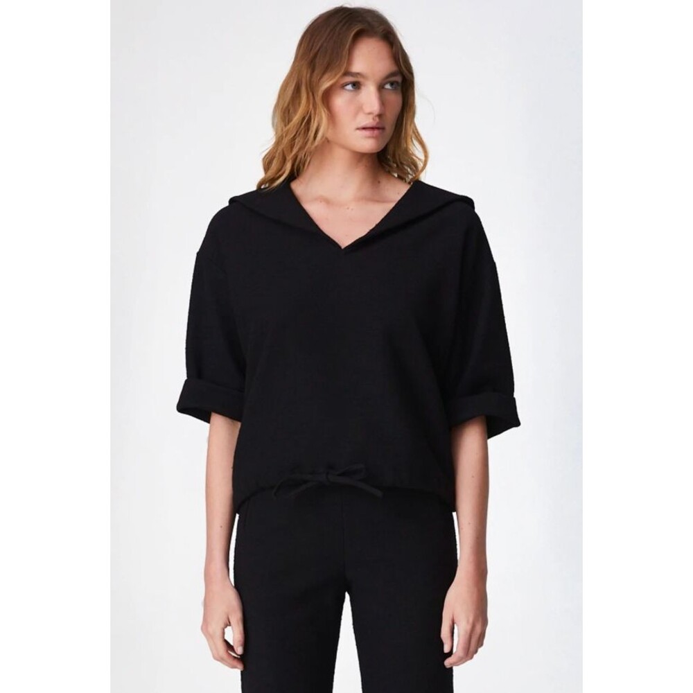 Lisa Marie Fernandez Sailor Blouson Top Blouse Black Textured Cotton Size 4 $595